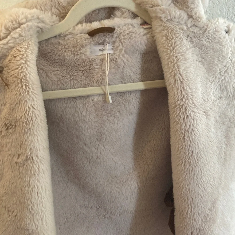 Mango Brown faux suede & fur Sherpa Kids 2-3 hooded Pea Coat pockets NWOT